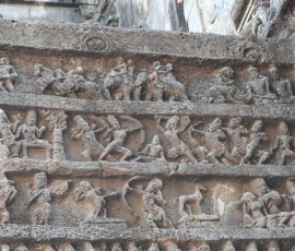 Sculpted wall shwoing Ramayana at the Kailasa temple Mahara